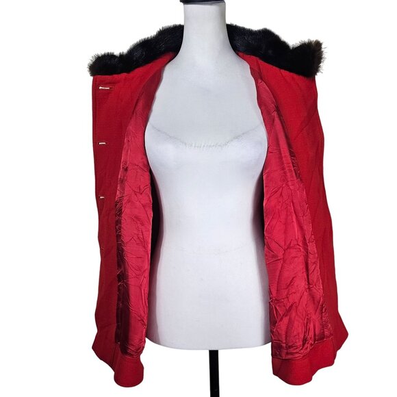 VTG R.E.D. Valentino Womens Red Wool Jacket Sz 12 Real Mink Fur Collar‎ Designer - Picture 14 of 14